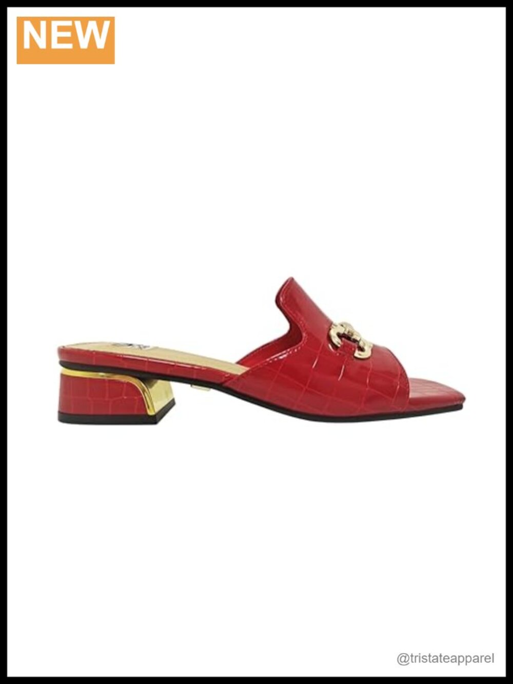 Open Toe Metal Trim Heel Slide Sandal with Crocodile Embossed Upper